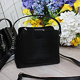 Шкіряна жіноча чорна сумка через плече квадратна середнього розміру, фото 5