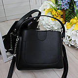 Шкіряна жіноча чорна сумка через плече квадратна середнього розміру, фото 6