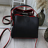 Замшева сумка жіночі чорно-червона через плече квадратна середнього розміру модна, фото 2