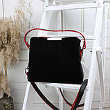 Замшева сумка жіночі чорно-червона через плече квадратна середнього розміру модна, фото 4
