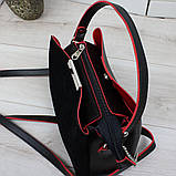 Замшева сумка жіночі чорно-червона через плече квадратна середнього розміру модна, фото 5