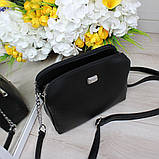 Шкіряна жіноча чорна сумка через плече квадратна середнього розміру модна вечірня, фото 2