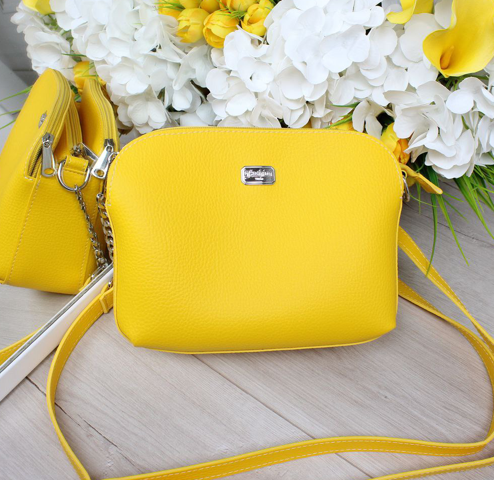 Шкіряна жовта сумка через плече середнього розміру модна вечірня класична, фото 1