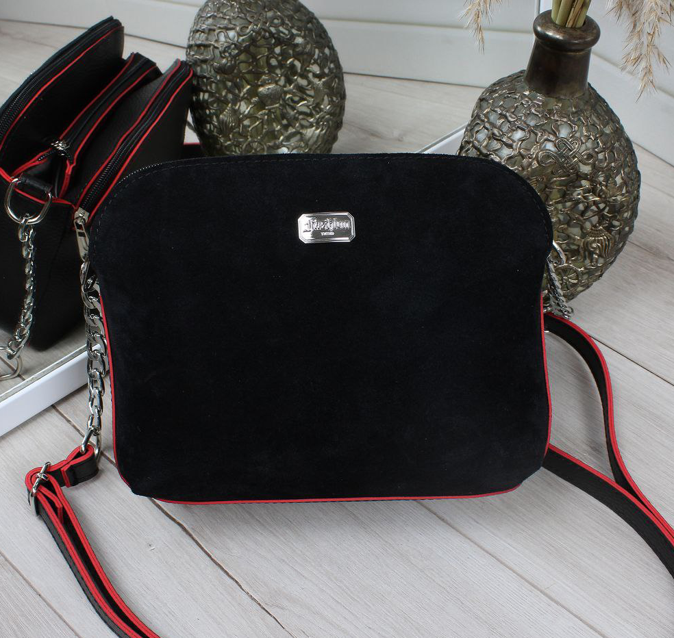 Замшева сумка жіночі чорна через плече маленька модна вечірня, фото 1