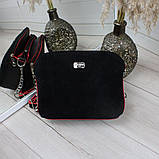 Замшева сумка жіночі чорна через плече маленька модна вечірня, фото 2