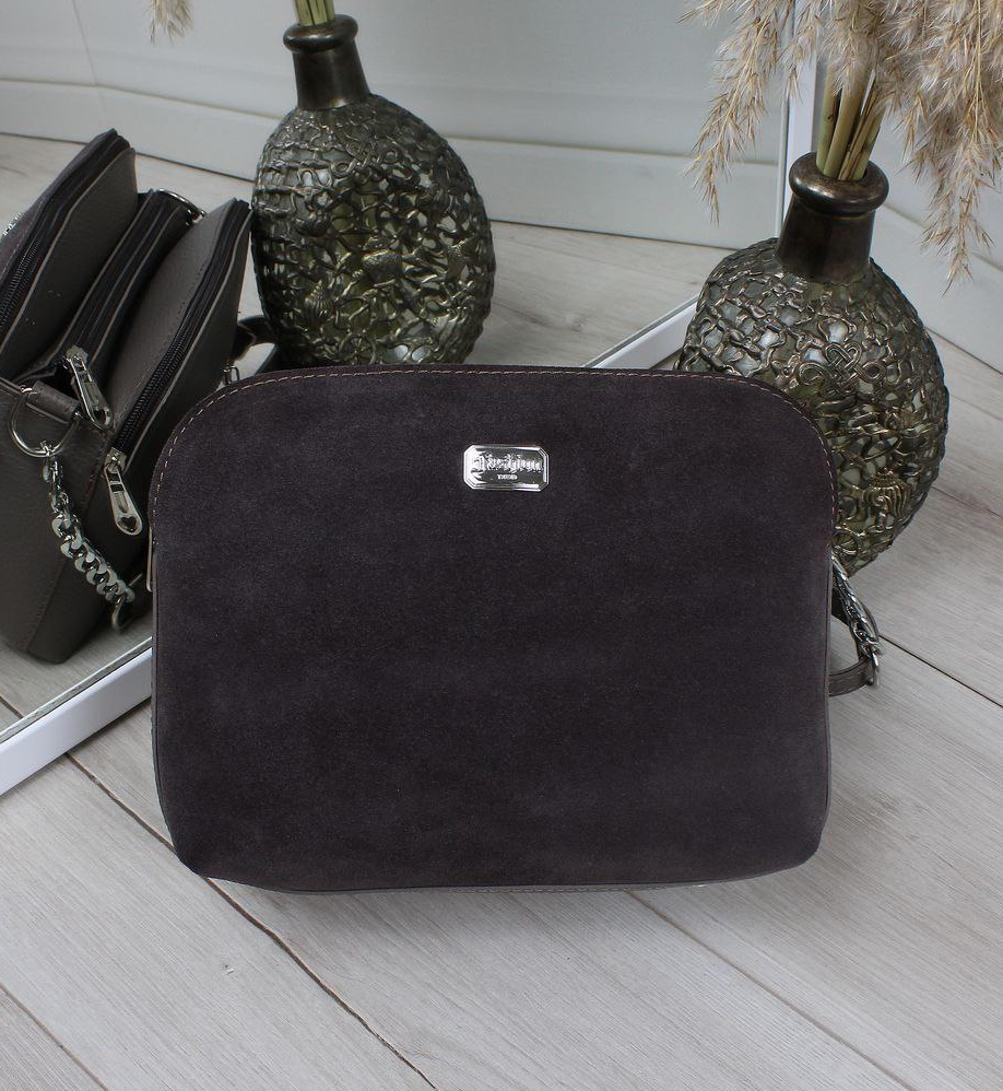 Замшева сумка жіночі через плече маленька модна вечірня капучино класика, фото 1