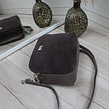 Замшева сумка жіночі через плече маленька модна вечірня капучино класика, фото 3