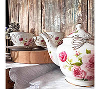 Сервіз чайний 14 предметів Бант (чашка-240мл, блюдце-15см, цукорниця-350мл, чайник-1,3л)., фото 3