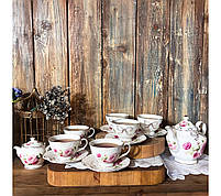 Сервіз чайний 14 предметів Бант (чашка-240мл, блюдце-15см, цукорниця-350мл, чайник-1,3л)., фото 5