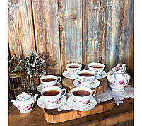 Сервіз чайний 14 предметів Бант (чашка-240мл, блюдце-15см, цукорниця-350мл, чайник-1,3л)., фото 2