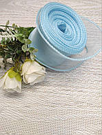 Стрічка Органза 4 см з прошитим кантом Блакитна (за рулон 7 метрів), LEA-1052