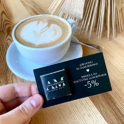 20 шт. Візитка (90х50 мм) + шоколад із логотипом, фото 1