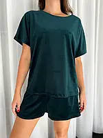 Піжама жіноча комплект 2ка (футболка+шорти) велюр плюш Зелений