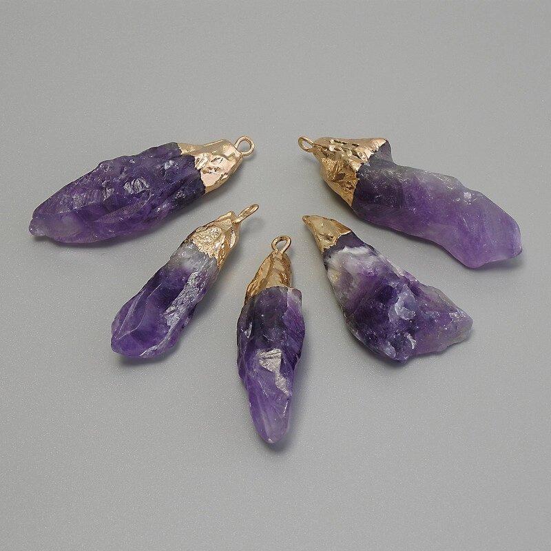 Кулон Аметист необроблений асорті розмір 11-19х37-45мм+- золотистий метал, фото 1