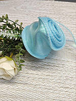 Стрічка Органза 4 см з прошитим кантом, Блакитна перламутрова (за рулон 7 метрів), LEA-1037