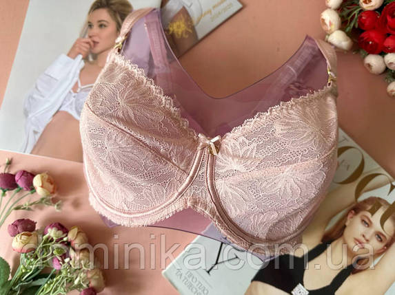 М’який бюстгальтер без поролону з ніжного мережива пудровий, фото 1