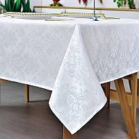 Жакардова скатертина Leeseph з вензелями 150×300 см біла