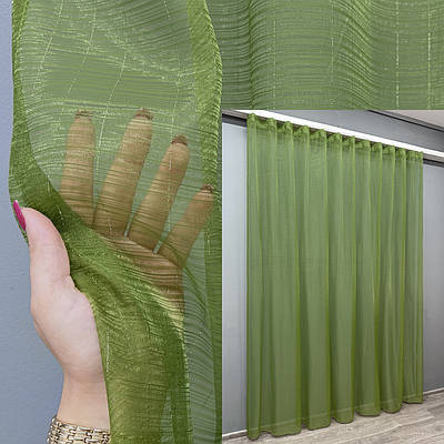 Тюль органза однотонна з люрексом. Колір оливковий. Код 006т