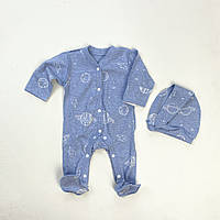 Детский человечек на кнопках и шапочка для новорожденного мальчика космос р.56