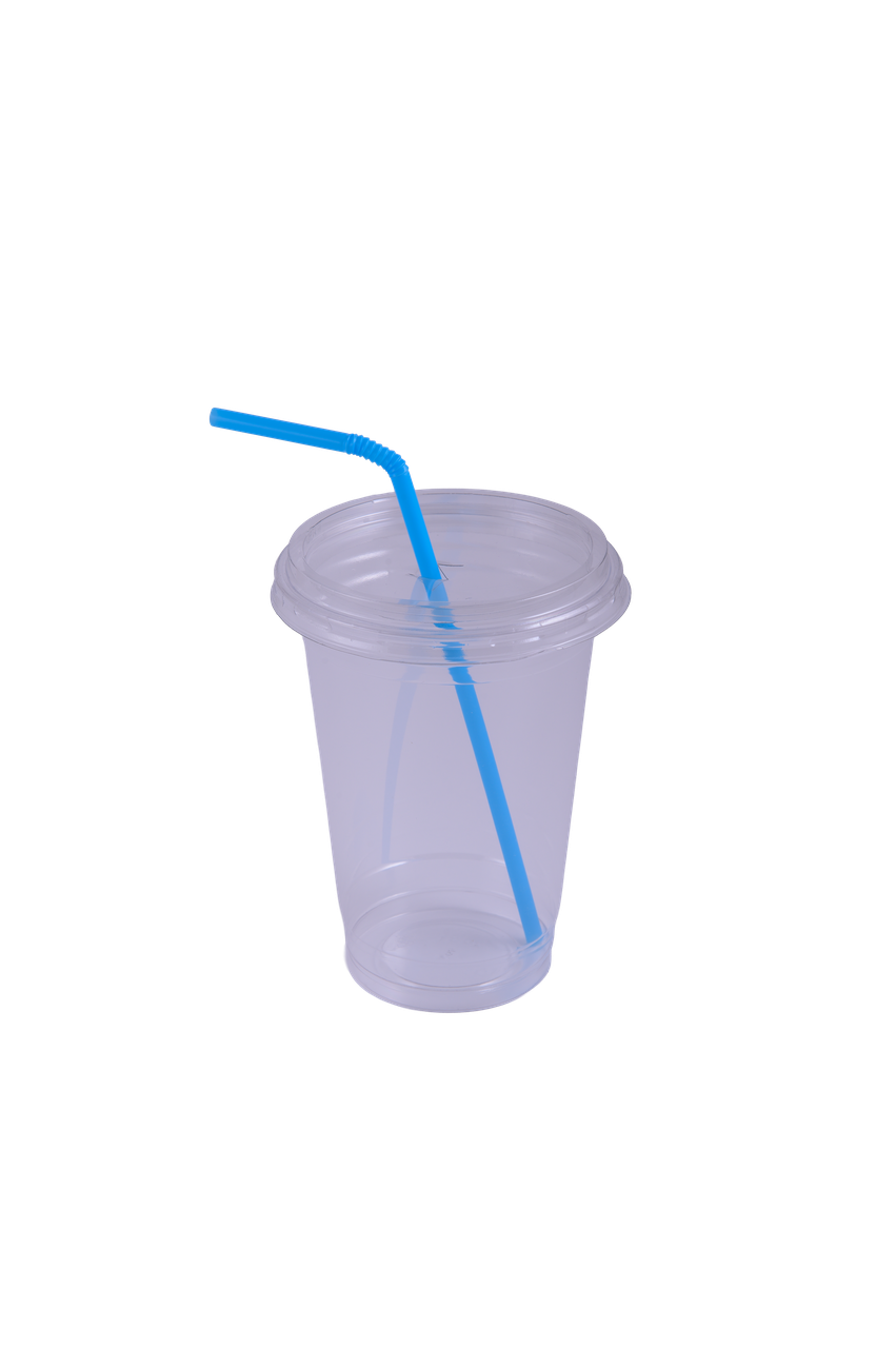 Стакан пластиковий 540мл з плоскою кришкою з Х-отвором 100шт, фото 1