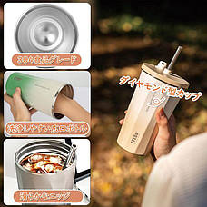 Склянка із нержавіючої ставлі з кришкою, трубочкою та 3D наклейками Tyeso TS-8848B 600 мл, бежева, фото 3