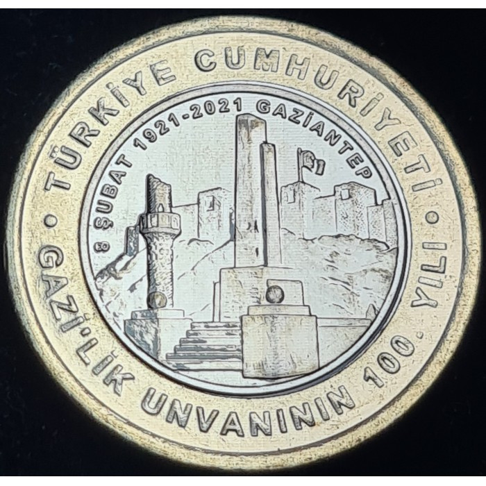 Туреччина 1 ліра, 2021 100-та річниця перейменування міста Газіантеп, фото 1
