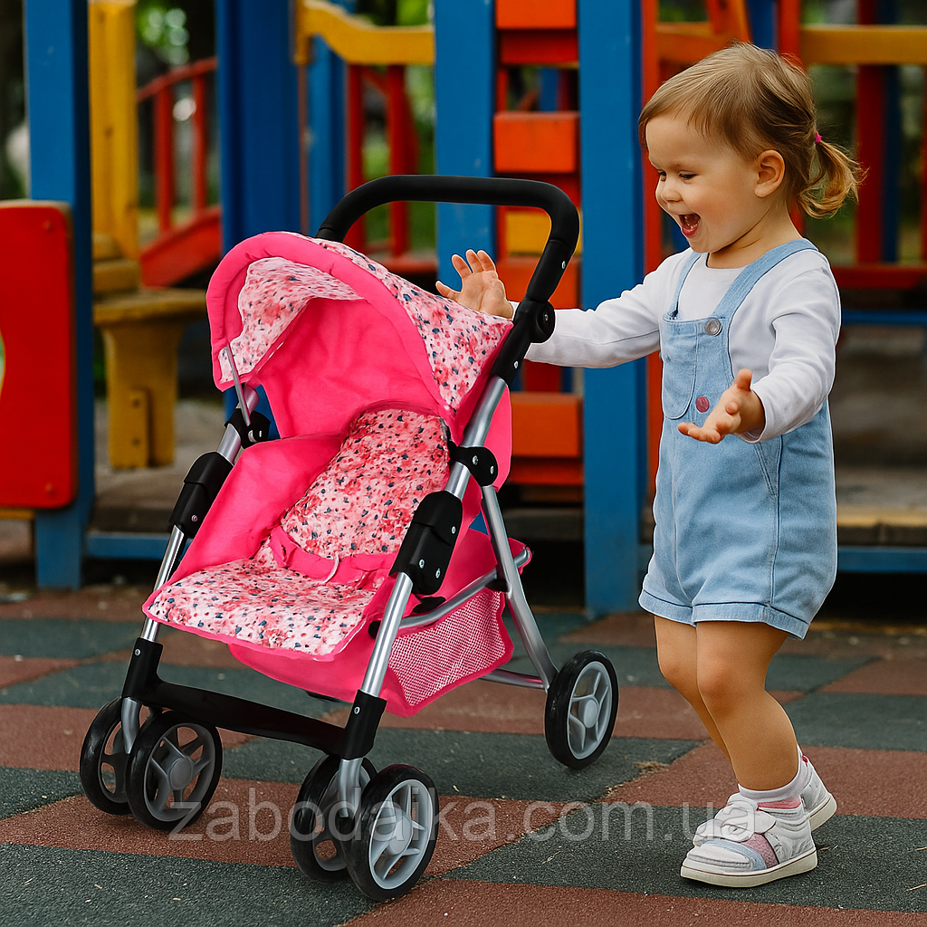 Коляска для ляльок Melogo прогулянкова лялькова рожева для дівчинки, фото 1