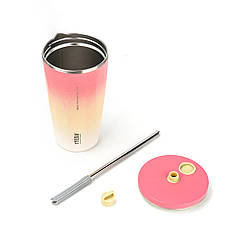Склянка із нержавіючої ставлі з кришкою, трубочкою та 3D наклейками Tyeso TS-8848B 600 мл, рожева, фото 4