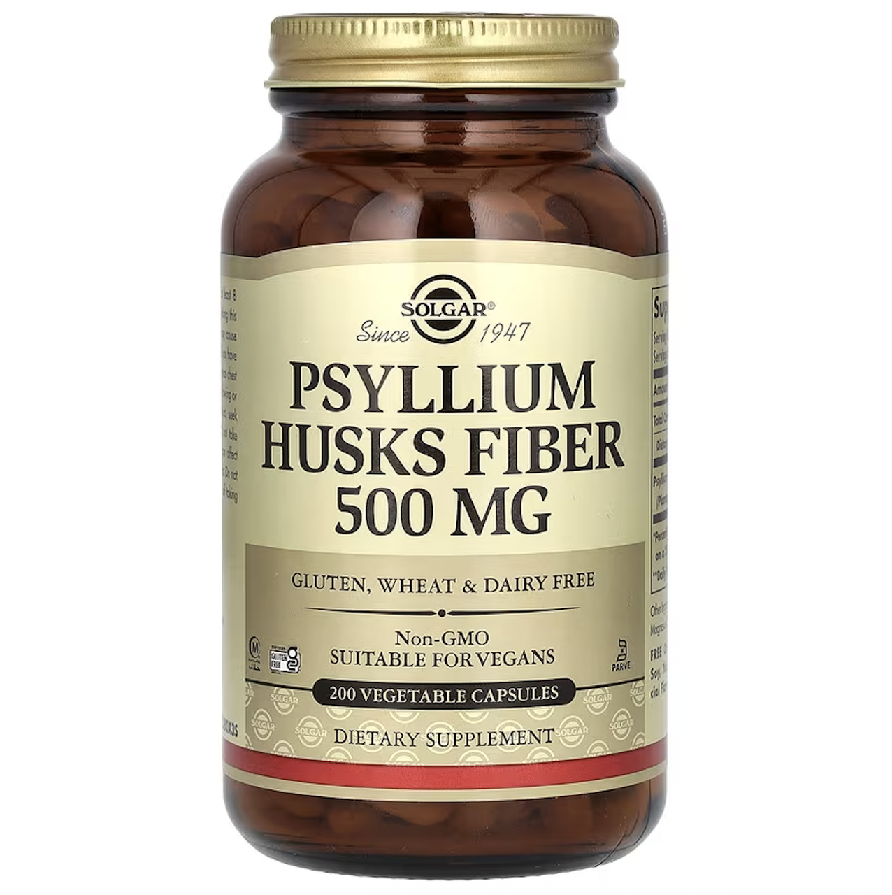 Solgar, клітковина з лушпиння подорожника, 200 веганських капсул (500 мг у капсулі), фото 1