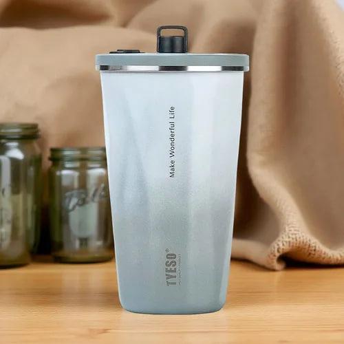 Термочашка із нержавіючої ставлі з кришкою, трубочкою та 3D наклейками Tyeso TS-8848B 600 мл, сіра