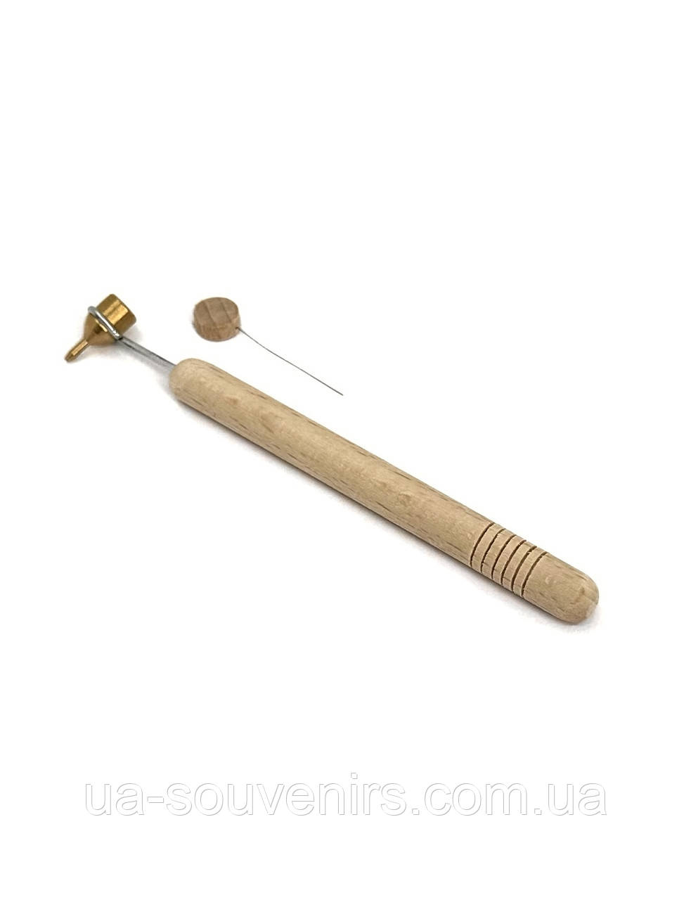 Писачок 0.6 мм для писанкарства воском з дерев'яною ручкою та латунною лійкою, фото 1