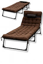 Розкладне ліжко з матрацом і подушкою Leobro до 150 кг коричневий, розкладачка шезлонг