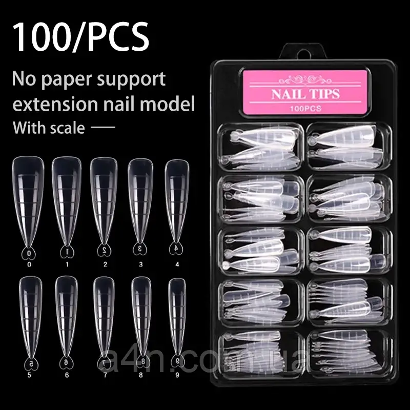 Верхні форми стилет 100 шт/уп. для нарощування нігтів з розміткою, фото 1