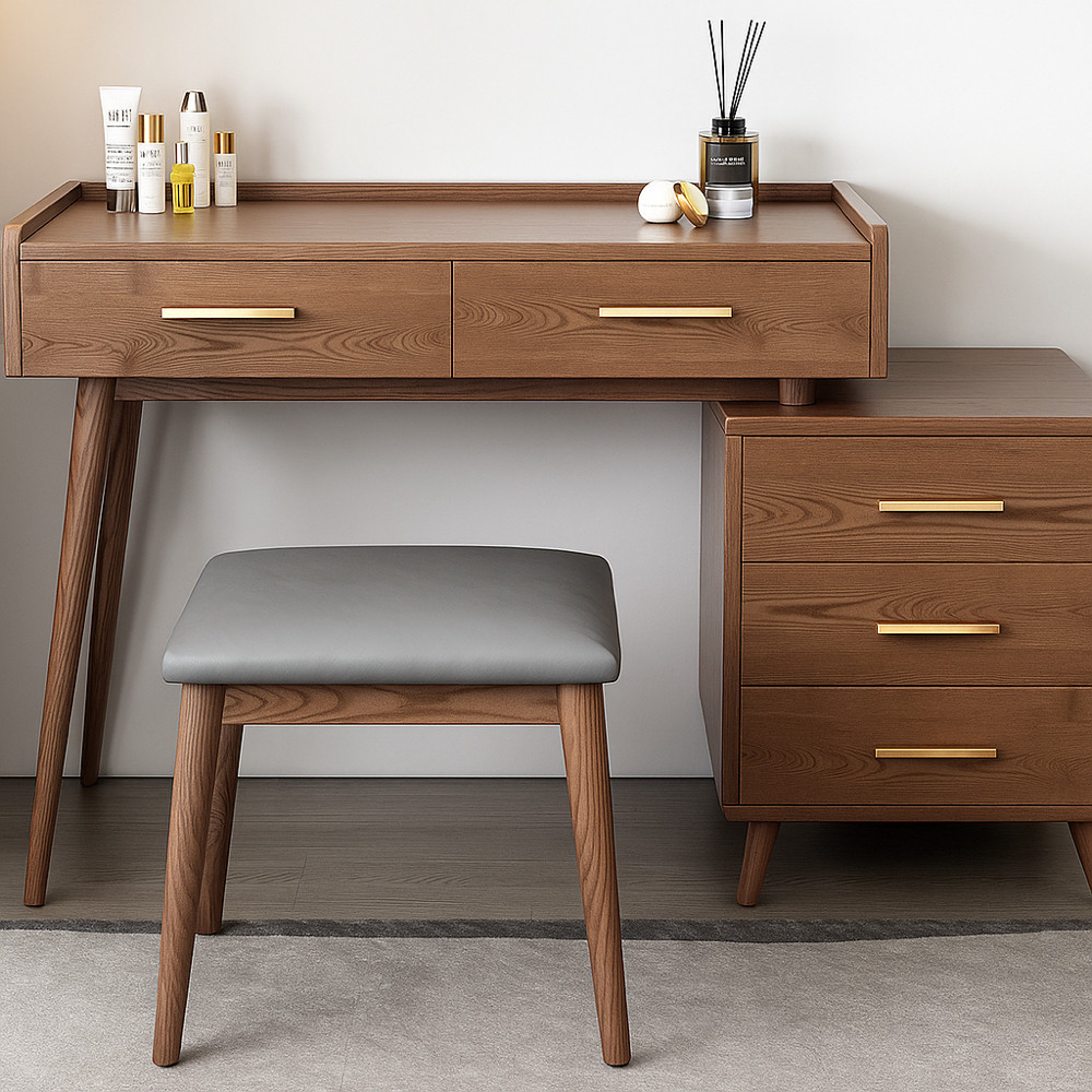 Великий туалетний столик з тумбою, з дерева ясен, пуф в комплекті, фото 1