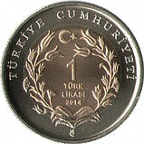 Туреччина 1 ліра, 2014 Анатолійський орел Біметал, 8.3g, ø 26.15mm, фото 2