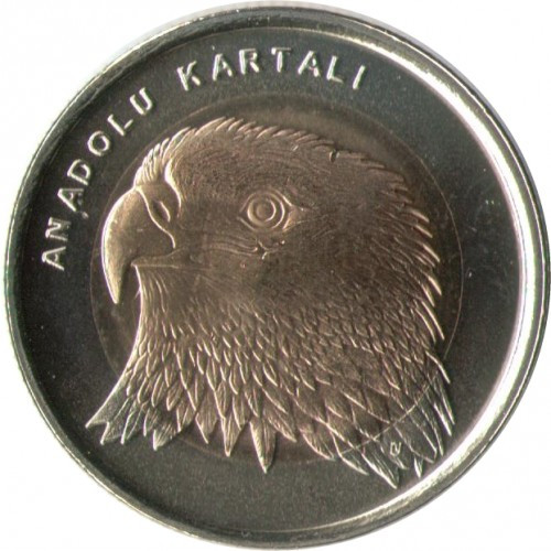 Туреччина 1 ліра, 2014 Анатолійський орел Біметал, 8.3g, ø 26.15mm, фото 1