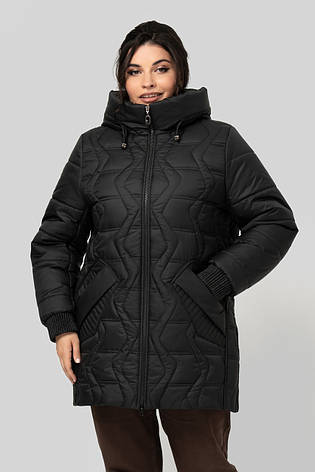 Чорна зимова куртка великого розміру на блискавці, фото 1