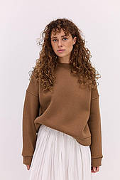 Утеплений жіночий світшот з принтом на спині в коричневому кольорі