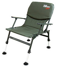 Крісло складне для риболовлі з підлокітниками і регульованими ніжками Fishing ROI до 140 кг, темно-зелений