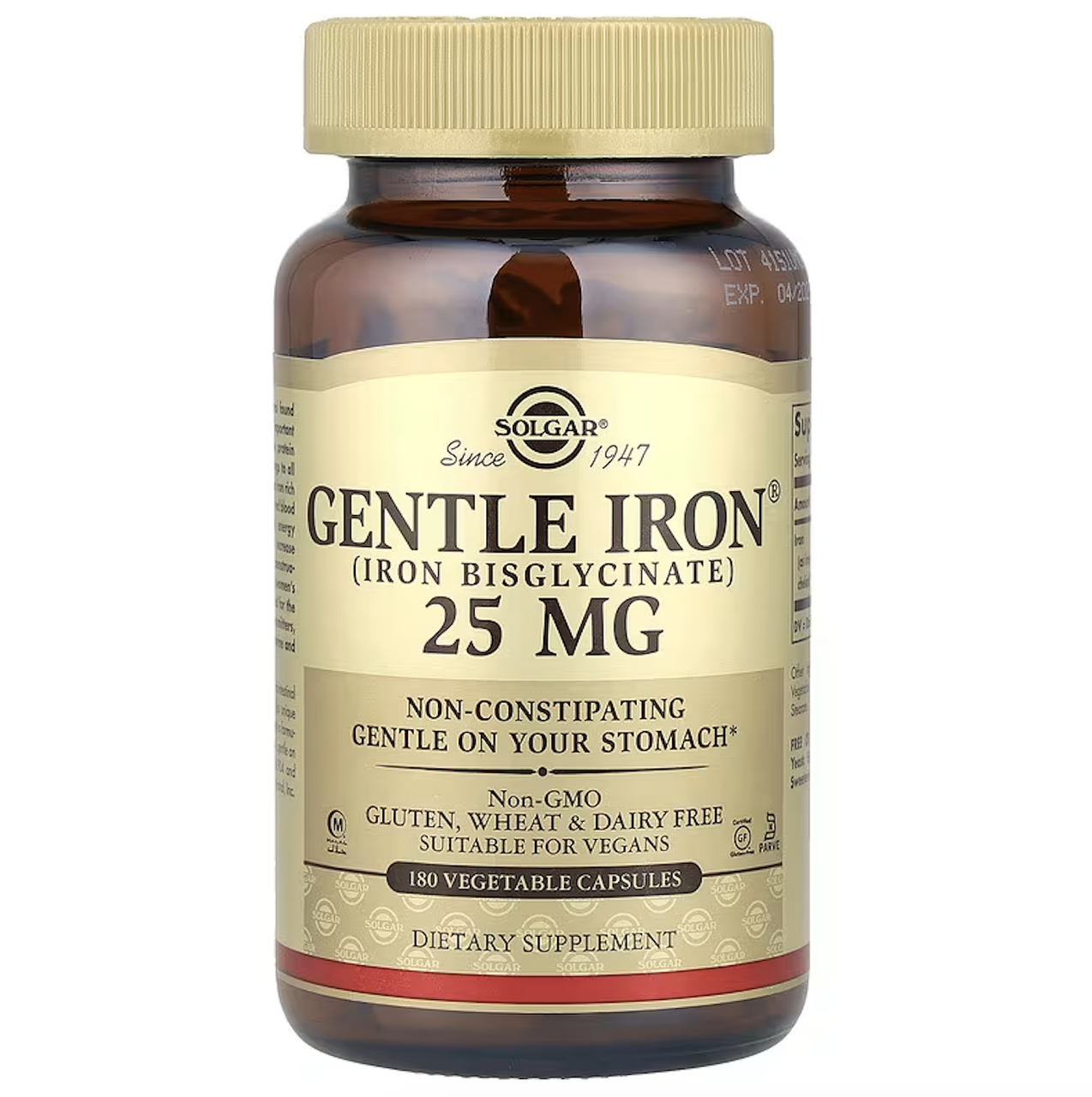 Solgar, Gentle Iron, добавка з залізом, 25 мг, 180 рослинних капсул, фото 1