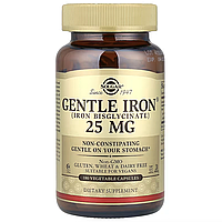 Solgar, Gentle Iron, добавка з залізом, 25 мг, 180 рослинних капсул