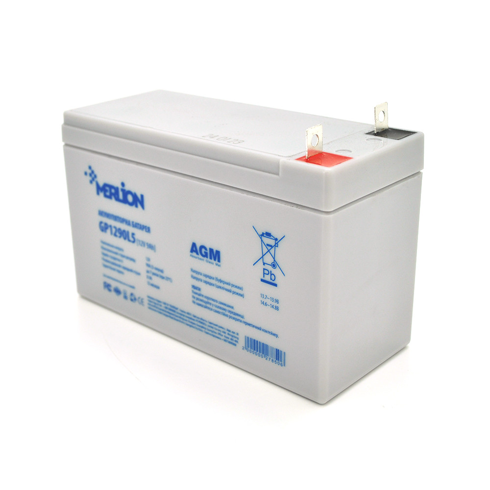 Акумуляторна батарея MERLION AGM GP1290L5 12 V 9 Ah (СПЕЧ КЛЕММА) ( 150 x 65 x 95 (100)), 2.175 kg White