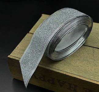 Стрічка декоративна / Гліттер / 4 см / 9 метрів / З гнучким краєм / Срібний