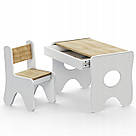 Столик та стільчик для дитини 70×45×51, дитячий гральний стіл та стілець, білий з деревом, фото 2