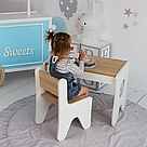 Зручний столик в дитячу кімнату 70×45×51, дитячий гральний стіл з шухлядкою, білий з деревом, фото 6