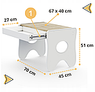 Зручний столик в дитячу кімнату 70×45×51, дитячий гральний стіл з шухлядкою, білий з деревом, фото 2