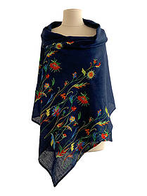 Жіночий лляний вишитий шарф "Клер" синій