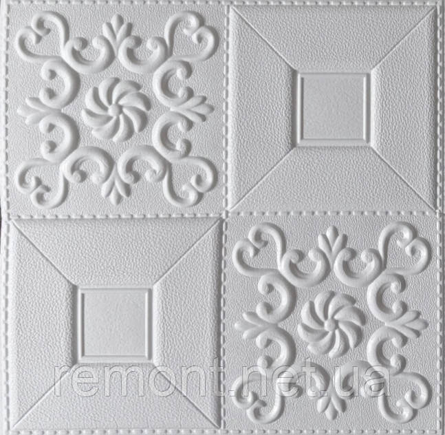 №114-35 Самоклеюча декоративна настінно-стельова 3D панель "Білі фігури" 35*35 см  Товщина 4 мм, фото 1