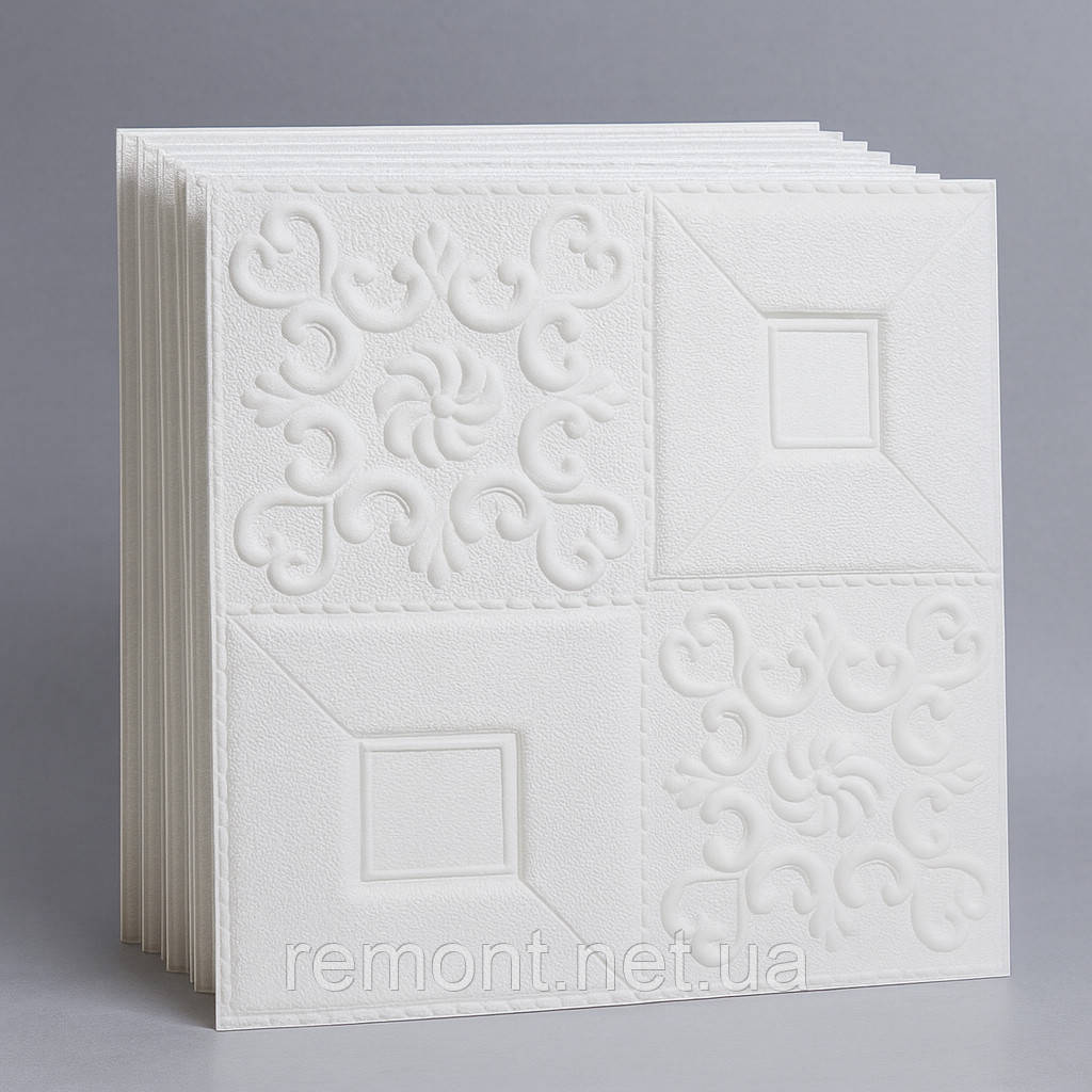 №114-35 Самоклеюча декоративна настінно-стельова 3D панель "Білі фігури" 35*35 см  Товщина 4 мм, фото 1