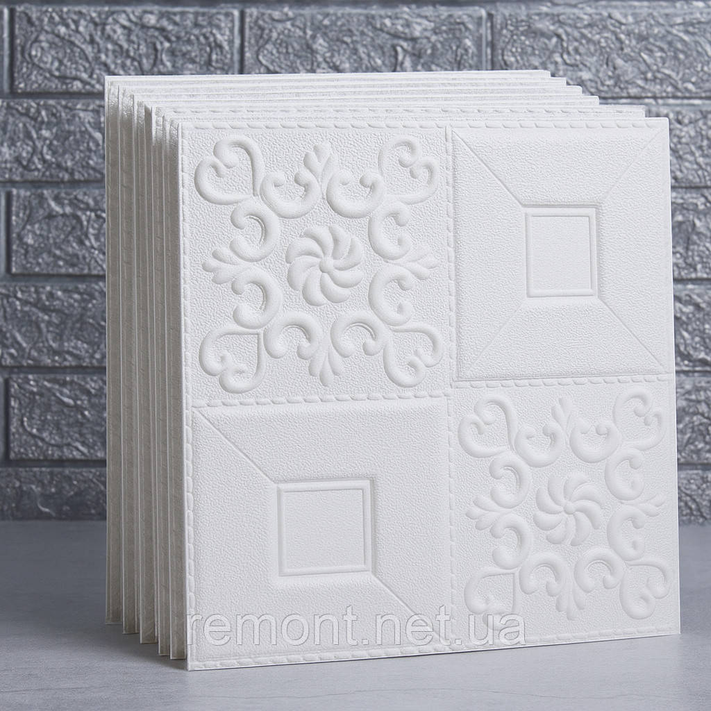 №114-35 Самоклеюча декоративна настінно-стельова 3D панель "Білі фігури" 35*35 см Товщина 4 мм, фото 1